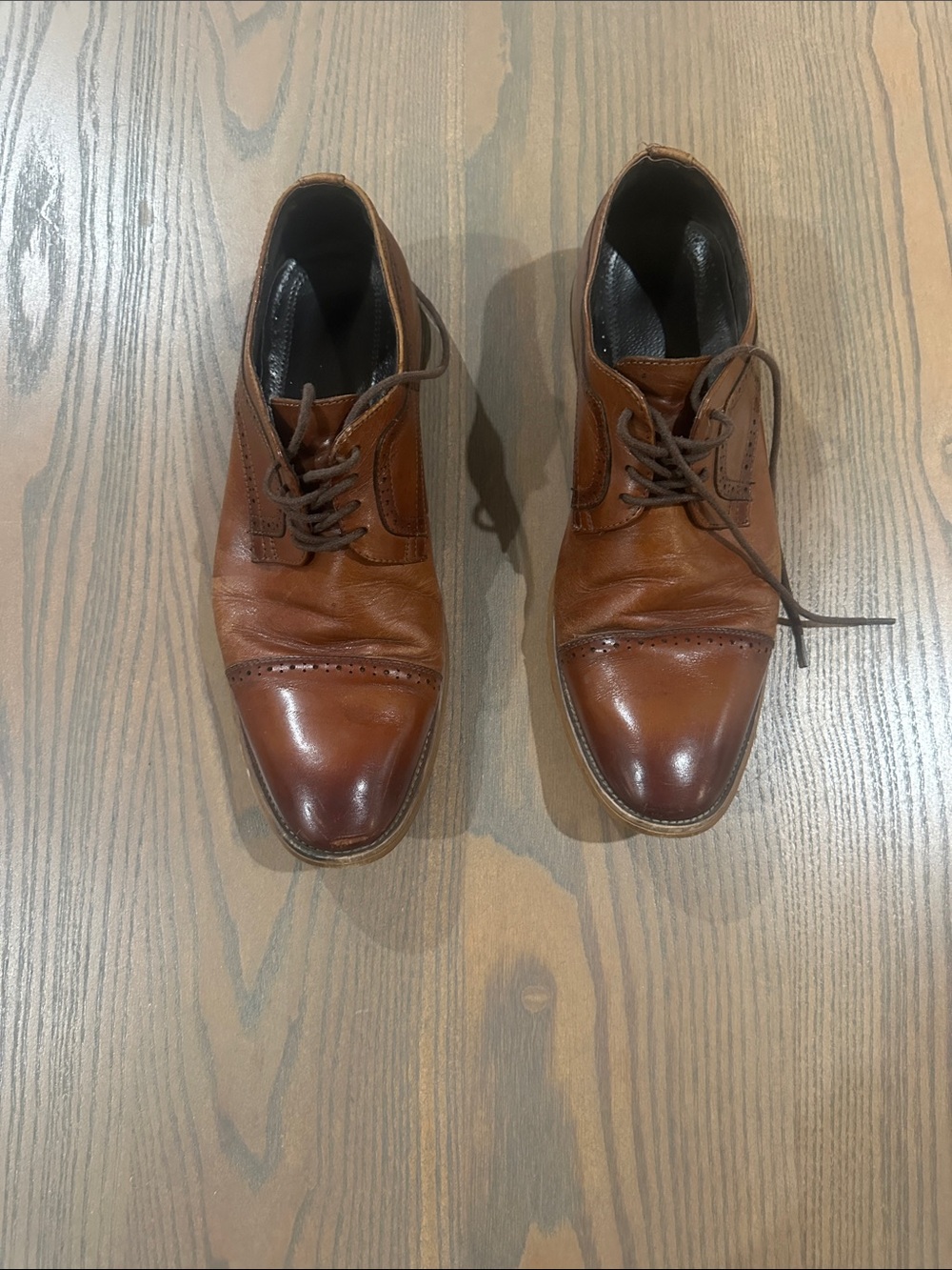 Stacy Adams Brown Leather Cap-Toe Derby Shoes